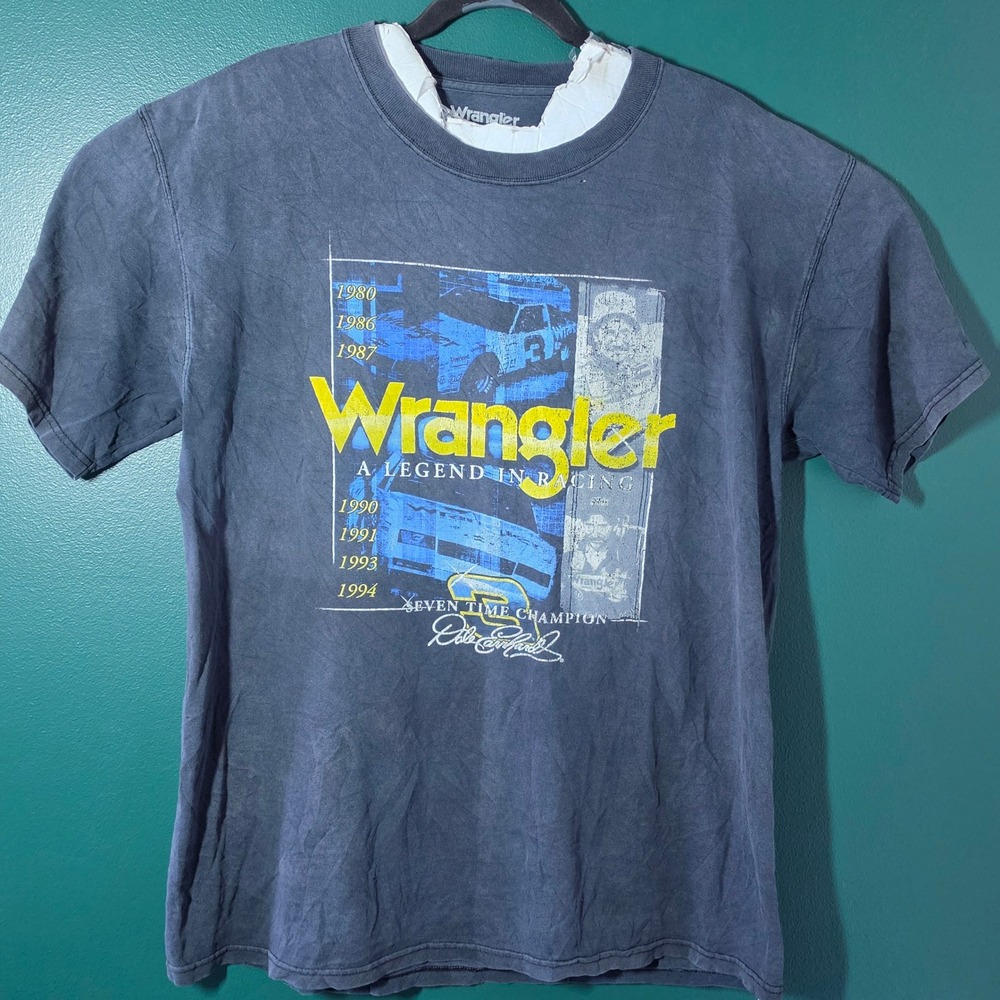 Wrangler Dale Earnhardt Seven Time Champion Graphic Tee Mens Large Faded Black